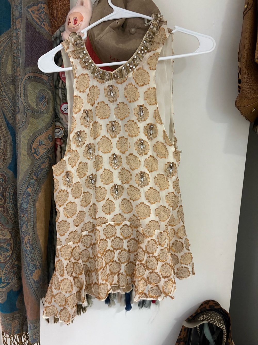 Kimchi Blue Cream Top with Gold Embellished Floral Jacquard